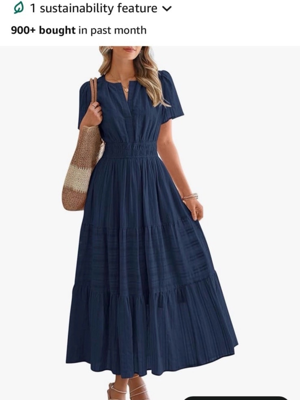 Smocked Waist Navy Maxi Dress with Short Sleeves